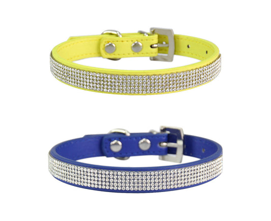 Rhinestone Dog Collar, Dazzling Sparkling Leather Dog Cat Rhinestone Collar Crystal Diamond Pet Dog Puppy Collar ST-3 S