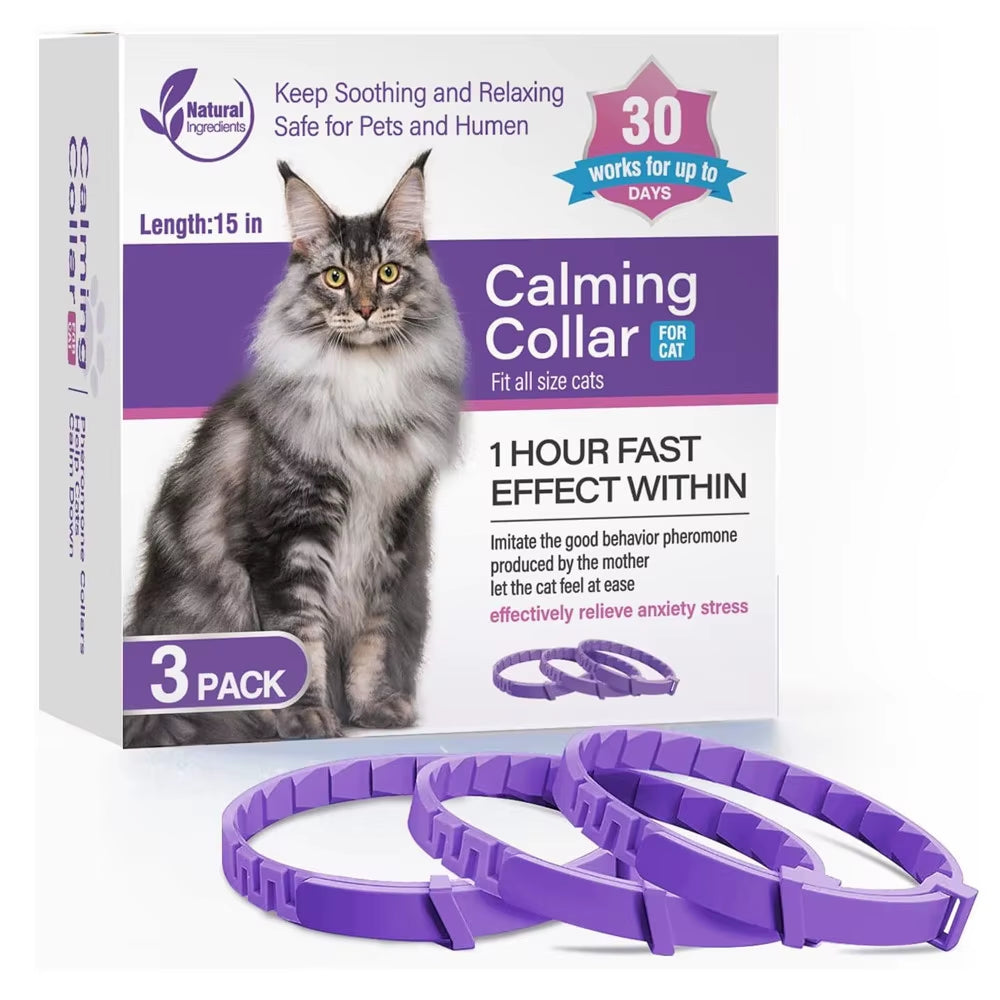 Pet Cats and Dog Flea and Tick Collar Efficient Relieve Anxiety Calming Collars Adjustable for Small Medium Dogs and Cat 3 Pack